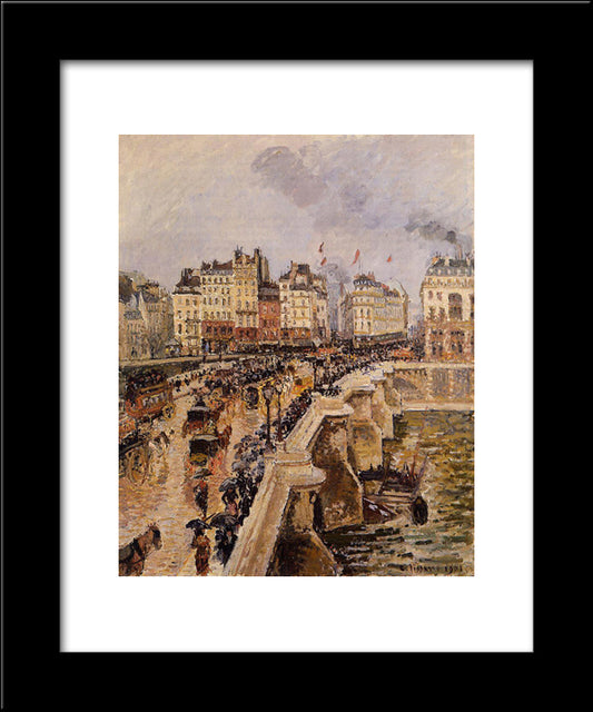 The Pont Neuf, Rainy Afternoon 20x24 Black Modern Wood Framed Art Print Poster by Pissarro, Camille