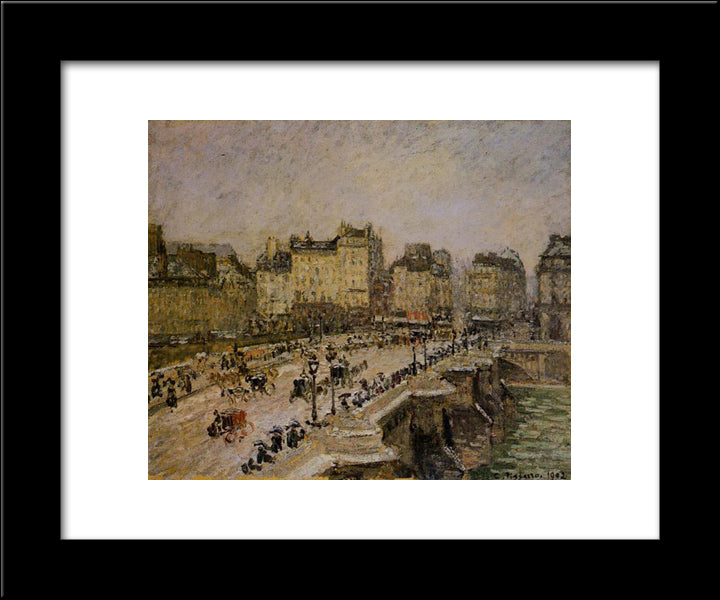 The Pont Neuf, Snow 20x24 Black Modern Wood Framed Art Print Poster by Pissarro, Camille