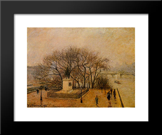 The Pont Neuf, Statue Of Henri Iv, Mist 20x24 Black Modern Wood Framed Art Print Poster by Pissarro, Camille
