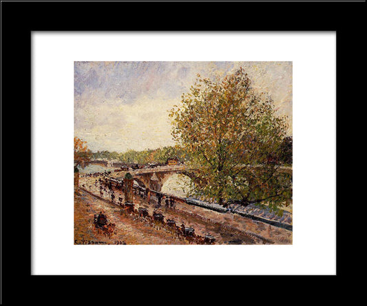 The Pont Royal, Grey Weather, Afternoon, Spring 20x24 Black Modern Wood Framed Art Print Poster by Pissarro, Camille