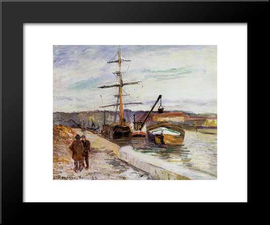 The Port Of Rouen 20x24 Black Modern Wood Framed Art Print Poster by Pissarro, Camille