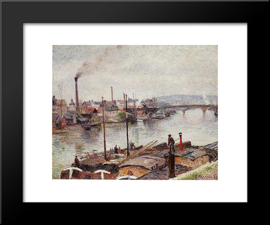 The Port Of Rouen 2 20x24 Black Modern Wood Framed Art Print Poster by Pissarro, Camille