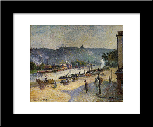 The Quays At Rouen 20x24 Black Modern Wood Framed Art Print Poster by Pissarro, Camille