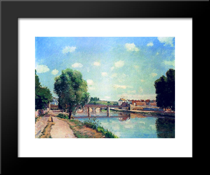 The Railway Bridge, Pontoise 20x24 Black Modern Wood Framed Art Print Poster by Pissarro, Camille