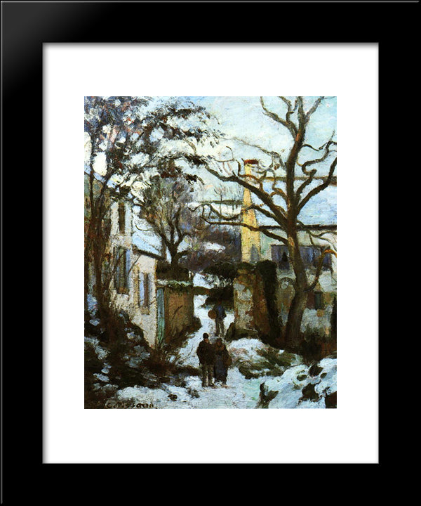 The Road To L'Hermitage In Snow 20x24 Black Modern Wood Framed Art Print Poster by Pissarro, Camille