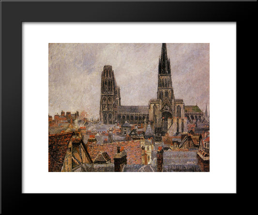 The Roofs Of Old Rouen Grey Weather 20x24 Black Modern Wood Framed Art Print Poster by Pissarro, Camille