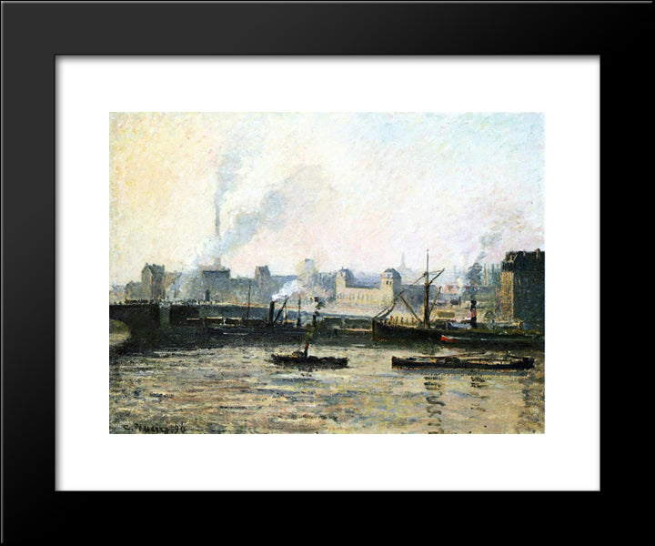 The Saint Sever Bridge At Rouen, Fog 20x24 Black Modern Wood Framed Art Print Poster by Pissarro, Camille