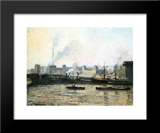 The Saint Sever Bridge At Rouen, Fog 20x24 Black Modern Wood Framed Art Print Poster by Pissarro, Camille