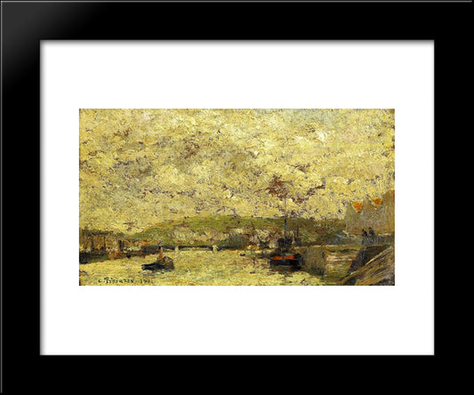 The Seine At Rouen 20x24 Black Modern Wood Framed Art Print Poster by Pissarro, Camille