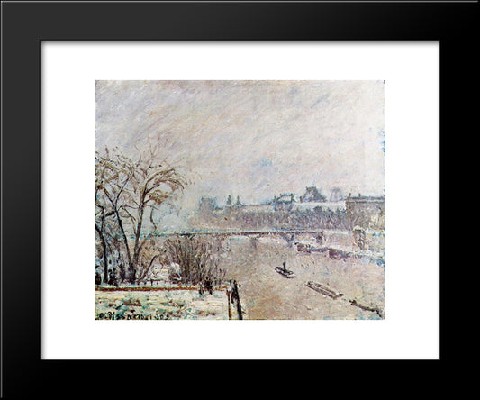 The Seine Viewed From The Pont Neuf, Winter 20x24 Black Modern Wood Framed Art Print Poster by Pissarro, Camille
