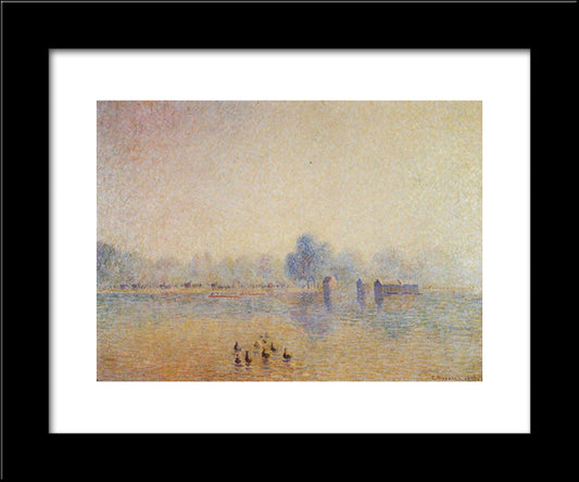 The Serpentine, Hyde Park, Fog Effect 20x24 Black Modern Wood Framed Art Print Poster by Pissarro, Camille