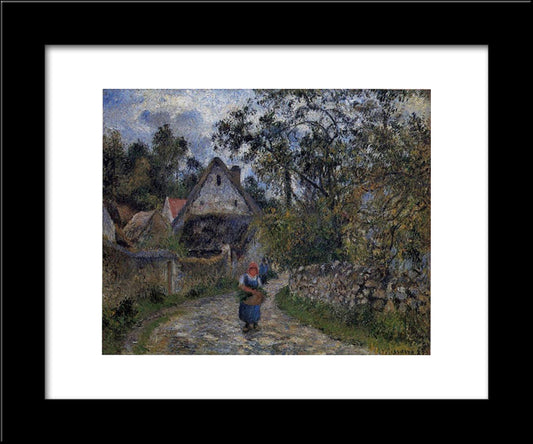 The Village Path - Thatched Cottages In Valhermeil 20x24 Black Modern Wood Framed Art Print Poster by Pissarro, Camille