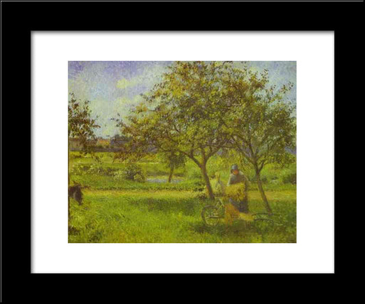 The Wheelbarrow, Orchard 20x24 Black Modern Wood Framed Art Print Poster by Pissarro, Camille