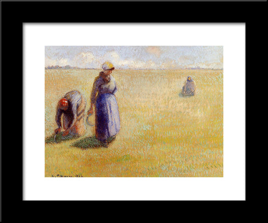 Three Women Cutting Grass 20x24 Black Modern Wood Framed Art Print Poster by Pissarro, Camille