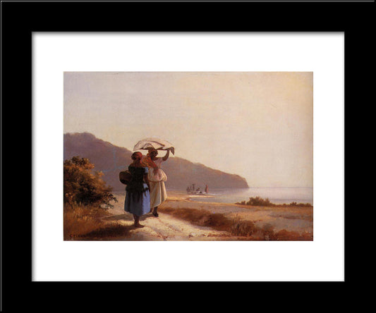 Two Woman Chatting By The Sea, St. Thomas 20x24 Black Modern Wood Framed Art Print Poster by Pissarro, Camille