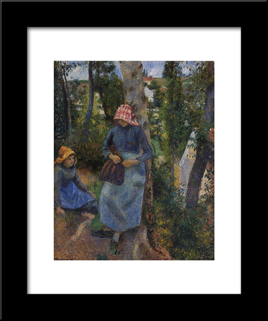 Two Young Peasants Chatting Under The Trees 20x24 Black Modern Wood Framed Art Print Poster by Pissarro, Camille