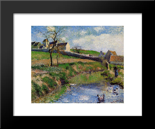 View Of A Farm In Osny 20x24 Black Modern Wood Framed Art Print Poster by Pissarro, Camille