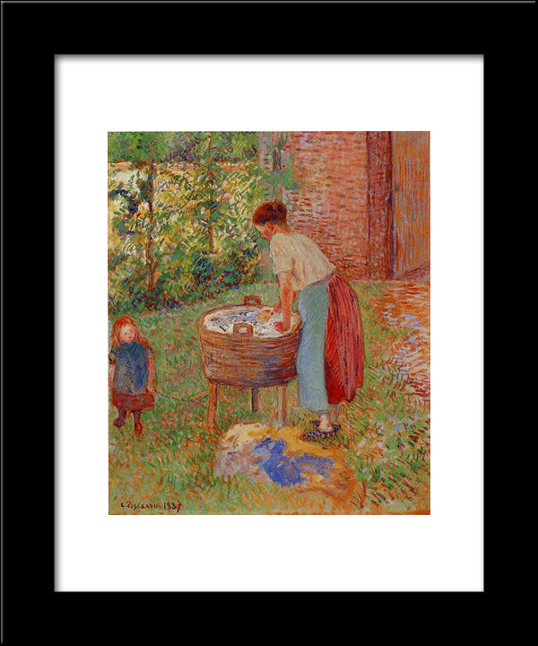 Washerwoman, Eragny 20x24 Black Modern Wood Framed Art Print Poster by Pissarro, Camille