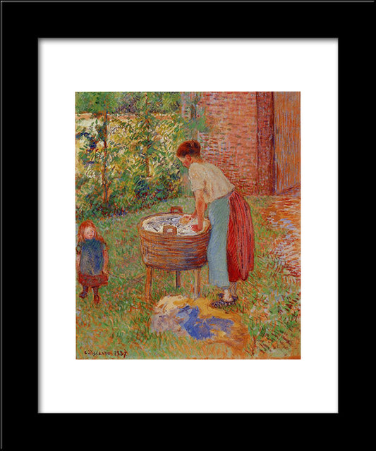 Washerwoman, Eragny 20x24 Black Modern Wood Framed Art Print Poster by Pissarro, Camille
