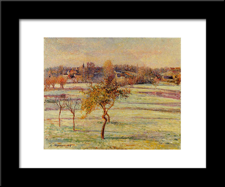 White Frost At Eragny 20x24 Black Modern Wood Framed Art Print Poster by Pissarro, Camille