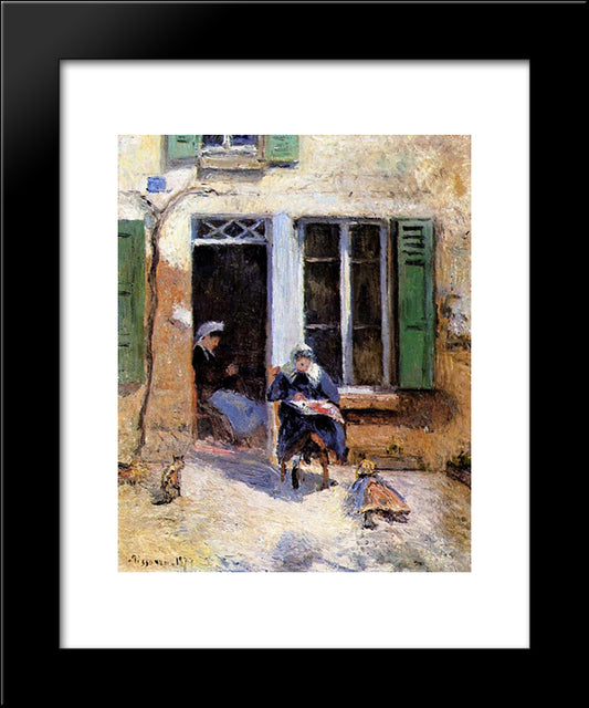 Woman And Child Doing Needlework 20x24 Black Modern Wood Framed Art Print Poster by Pissarro, Camille