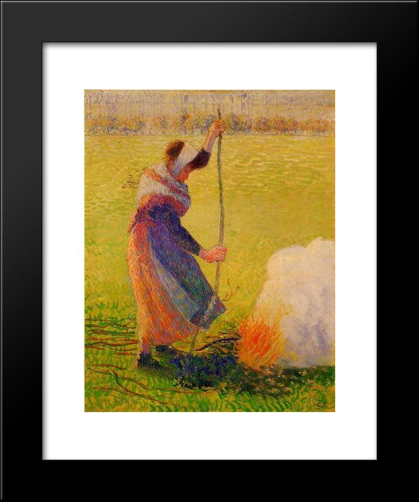 Woman Burning Wood 20x24 Black Modern Wood Framed Art Print Poster by Pissarro, Camille