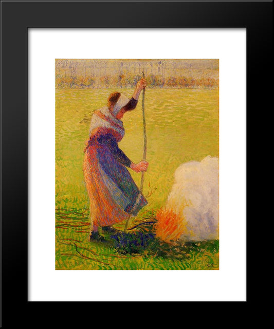 Woman Burning Wood 20x24 Black Modern Wood Framed Art Print Poster by Pissarro, Camille