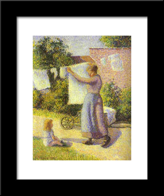 Woman Hanging Up The Washing 20x24 Black Modern Wood Framed Art Print Poster by Pissarro, Camille