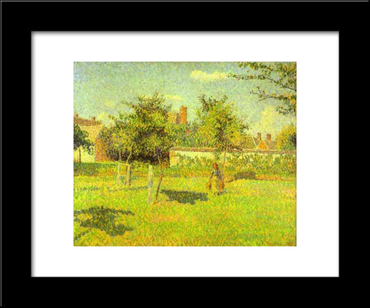 Woman In An Orchard, Spring Sunshine In A Field, Eragny 20x24 Black Modern Wood Framed Art Print Poster by Pissarro, Camille