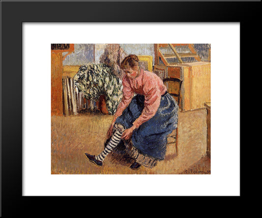 Woman Putting On Her Stockings 20x24 Black Modern Wood Framed Art Print Poster by Pissarro, Camille