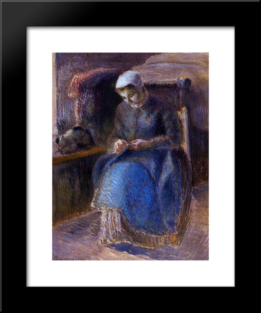 Woman Sewing 20x24 Black Modern Wood Framed Art Print Poster by Pissarro, Camille