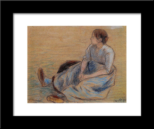 Woman Sitting On The Floor 20x24 Black Modern Wood Framed Art Print Poster by Pissarro, Camille