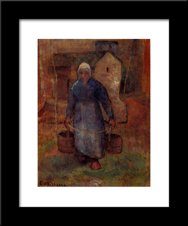Woman With Buckets 20x24 Black Modern Wood Framed Art Print Poster by Pissarro, Camille