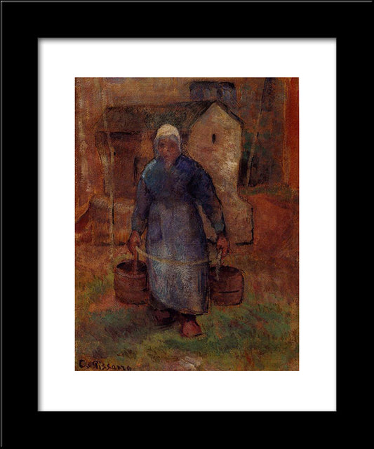 Woman With Buckets 20x24 Black Modern Wood Framed Art Print Poster by Pissarro, Camille