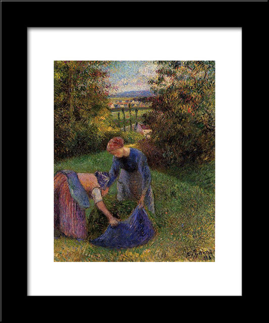 Women Gathering Grass 20x24 Black Modern Wood Framed Art Print Poster by Pissarro, Camille