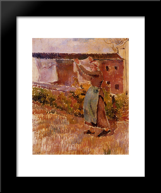 Women Tending The Laundry (Study) 20x24 Black Modern Wood Framed Art Print Poster by Pissarro, Camille