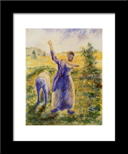 Workers In The Fields 20x24 Black Modern Wood Framed Art Print Poster by Pissarro, Camille