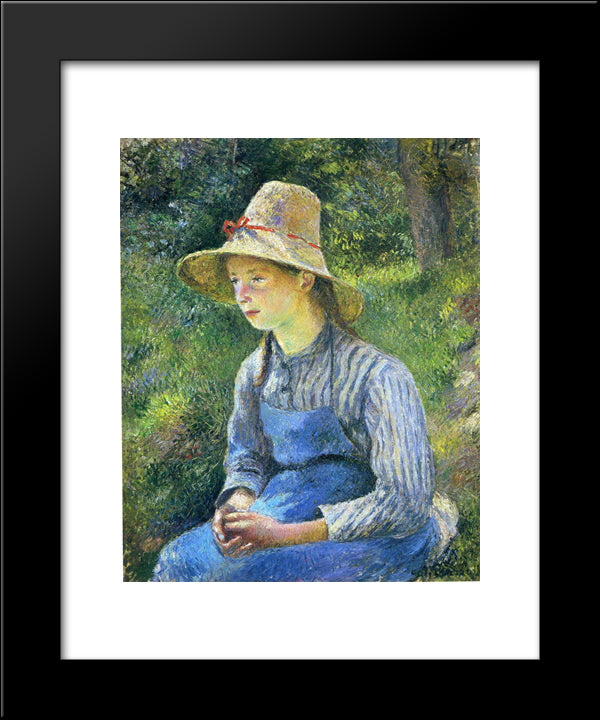 Young Peasant Girl Wearing A Hat 20x24 Black Modern Wood Framed Art Print Poster by Pissarro, Camille