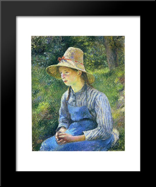Young Peasant Girl Wearing A Hat 20x24 Black Modern Wood Framed Art Print Poster by Pissarro, Camille