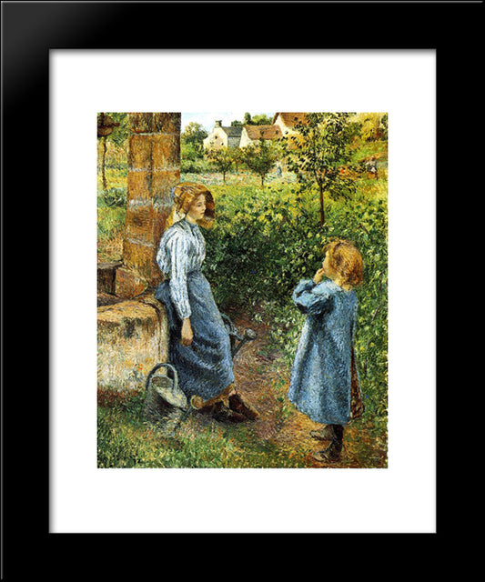 Young Woman And Child At The Well 20x24 Black Modern Wood Framed Art Print Poster by Pissarro, Camille