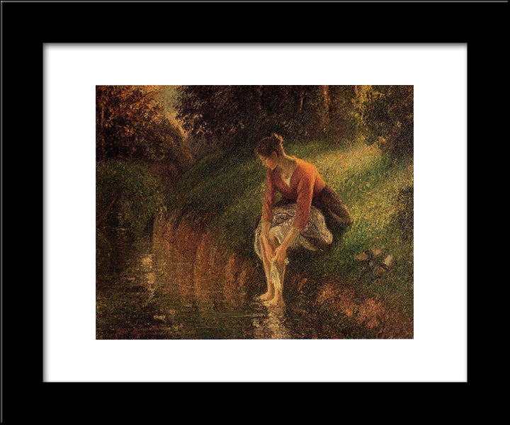 Young Woman Bathing Her Feet (Also Known As The Foot Bath) 20x24 Black Modern Wood Framed Art Print Poster by Pissarro, Camille