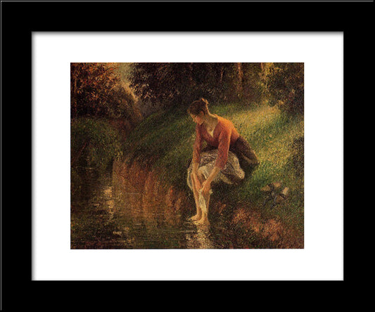 Young Woman Bathing Her Feet (Also Known As The Foot Bath) 20x24 Black Modern Wood Framed Art Print Poster by Pissarro, Camille