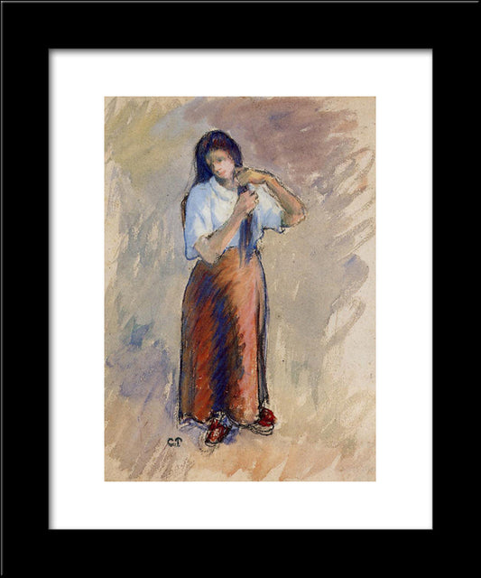 Young Woman Knotting Her Hair 20x24 Black Modern Wood Framed Art Print Poster by Pissarro, Camille