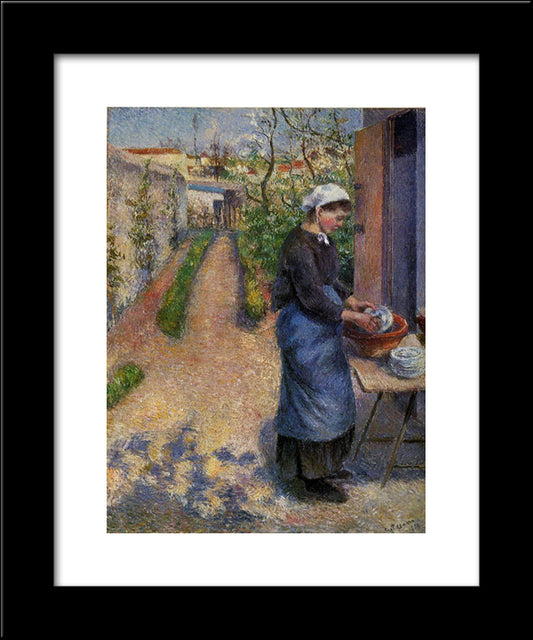 Young Woman Washing Plates 20x24 Black Modern Wood Framed Art Print Poster by Pissarro, Camille