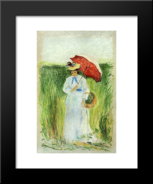 Young Woman With An Umbrella 20x24 Black Modern Wood Framed Art Print Poster by Pissarro, Camille