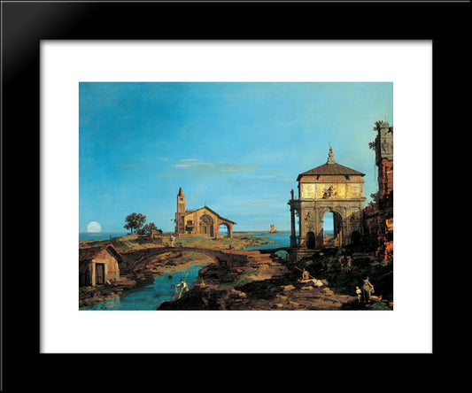 An Island In The Lagoon With A Gateway And A Church 20x24 Black Modern Wood Framed Art Print Poster by Canaletto