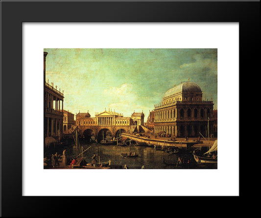 Basilica Di Vecenza And The Ponte De Rialto 20x24 Black Modern Wood Framed Art Print Poster by Canaletto