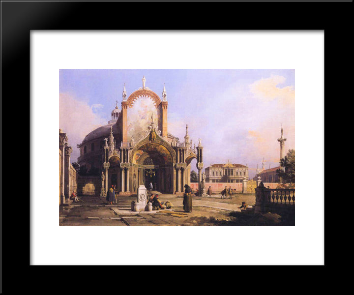 Capriccio Of A Round Church With An Elaborate Gothic Portico In A Piazza, A Palladian Piazza And A Gothic Church Beyond 20x24 Black Modern Wood Framed Art Print Poster by Canaletto