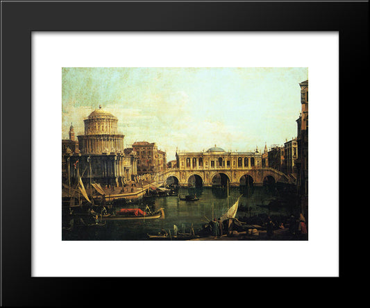 Capriccio Of The Grand Canal With An Imaginary Rialto Bridge And Other Buildings 20x24 Black Modern Wood Framed Art Print Poster by Canaletto