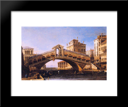 Capriccio Of The Rialto Bridge With The Lagoon Beyond 20x24 Black Modern Wood Framed Art Print Poster by Canaletto